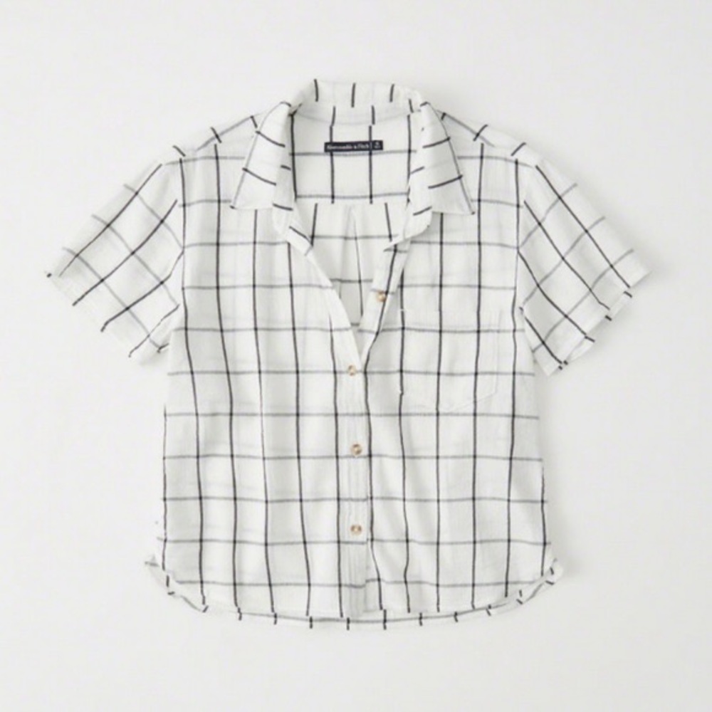 Abercrombie Fitch White Windowpane Short Sleeve
